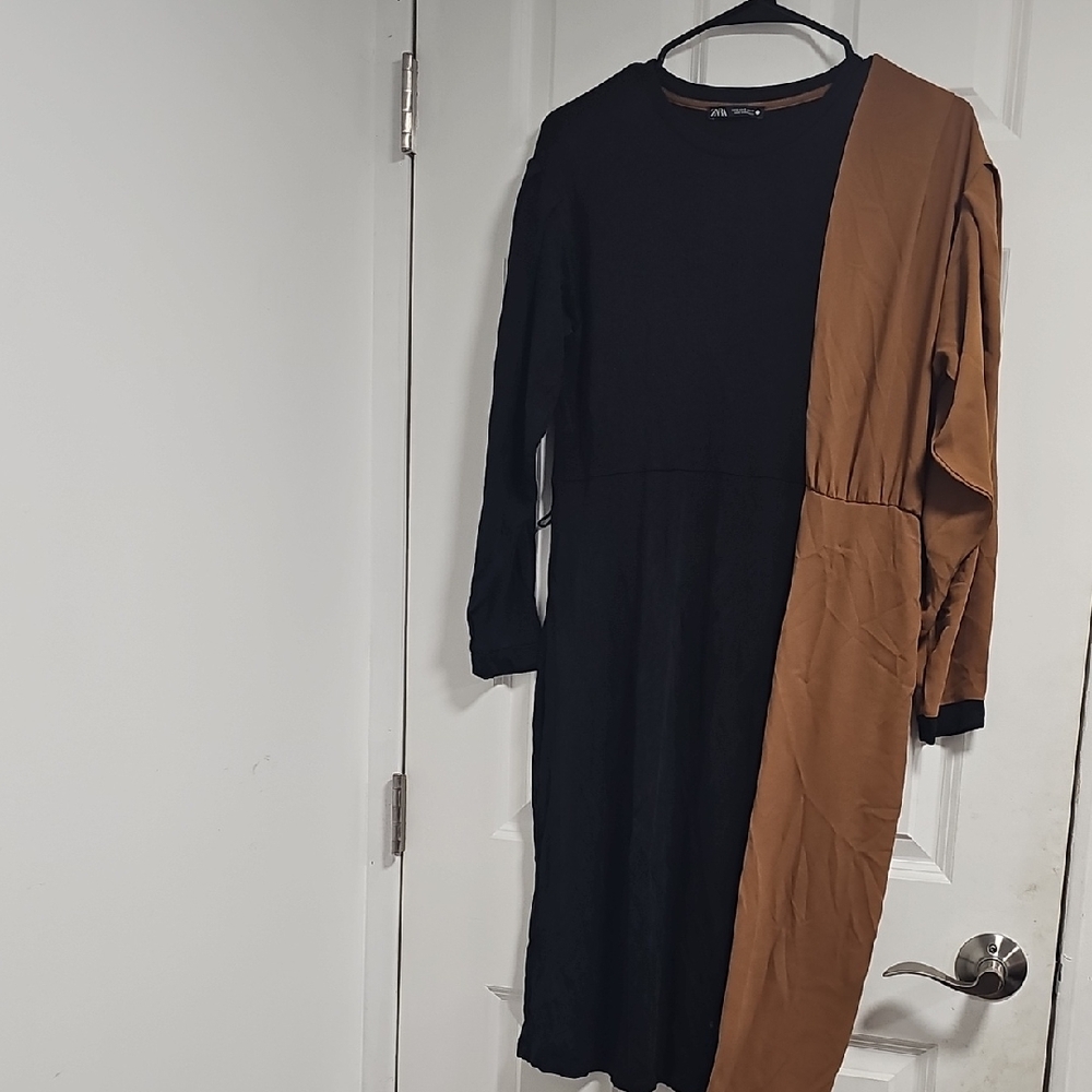 Zara Asymmetrical Black and Brown Dress